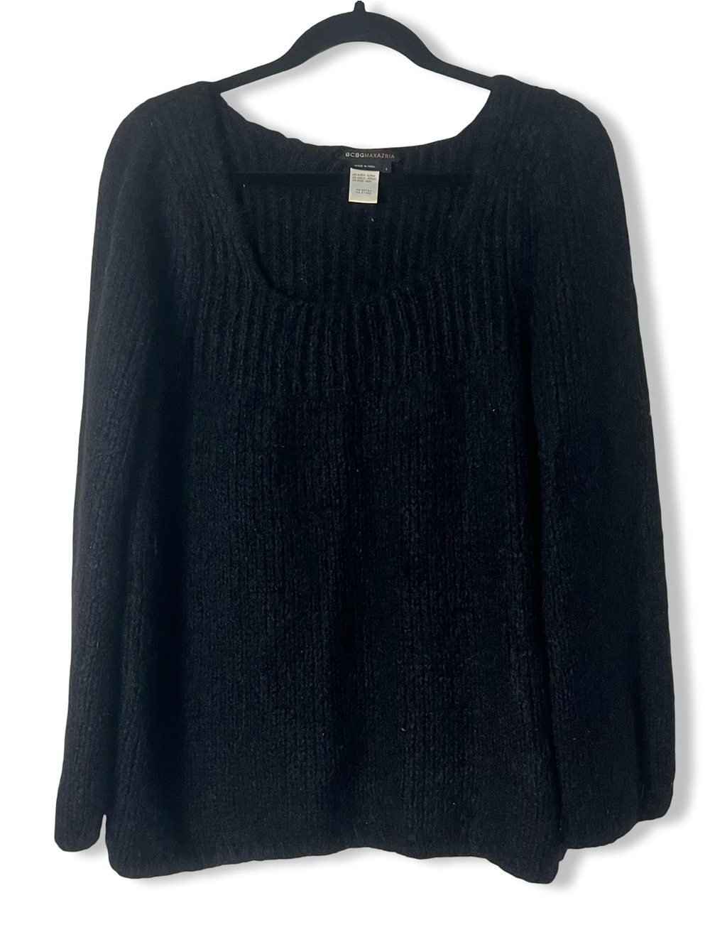BCBG MAX AZRIA Black Alpaca Acrylic Blend Scoop Neck Pullover Sweater Sz. L
